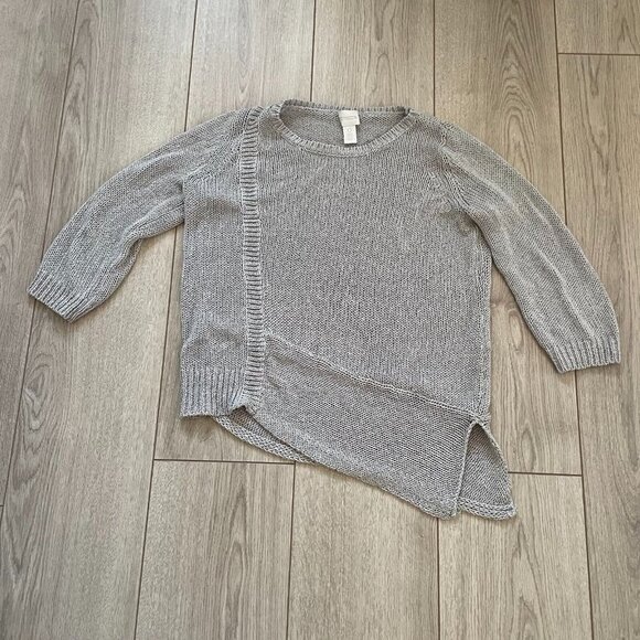 Chico's Women Knit Sweater 3/4 Sleeve Slit Side Asymmetric Hem Neutral Size 0 - Picture 2 of 7